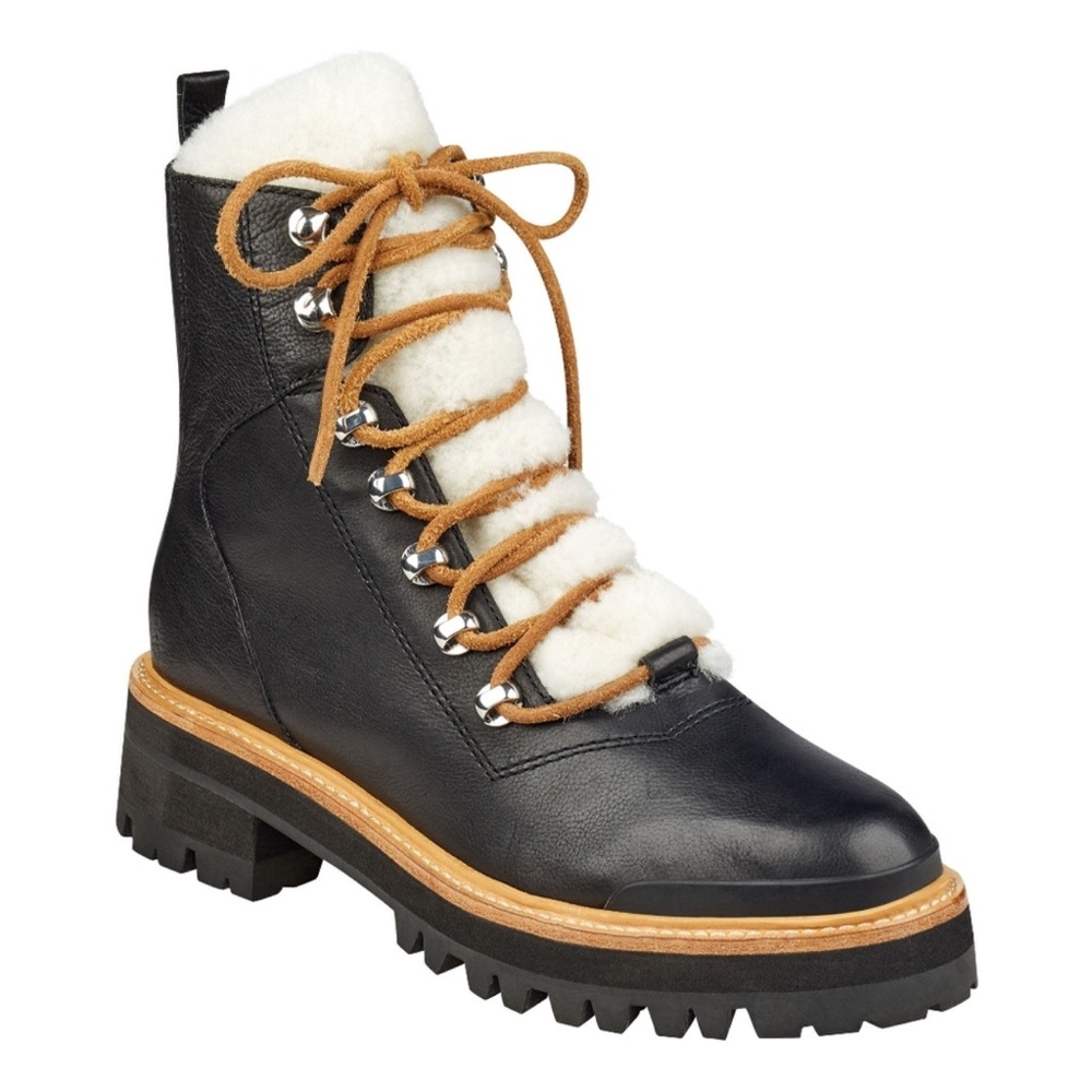 Marc Fisher Izzie Black and Tan Lace-Up Boots